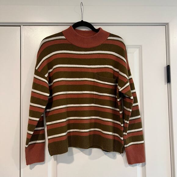 Madewell Women's Crewneck‎ Sweater Brown Pink White Wool Size Medium - Picture 1 of 9
